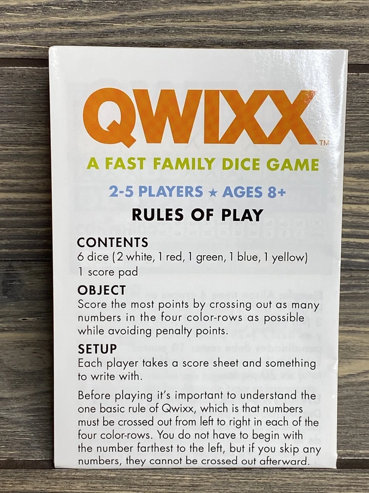 Gamewright 2014 Qwixx Family Dice Game Instructions Replacement Part Piece  - Image 1 of 1
