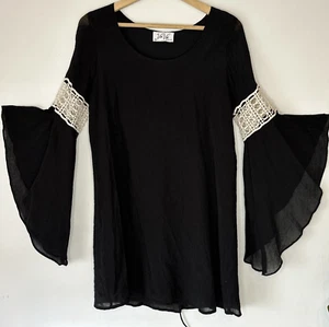 VaVa Black With Cream Embroidery Design On Bell Sleeves Unique Design Sz M lace - Picture 1 of 8