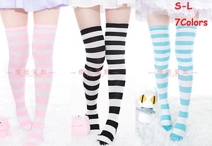 Candy Lolita Over-knee Stripe Cotton STOCKING Thigh High Sock Cosplay Maxi Long - Picture 1 of 10