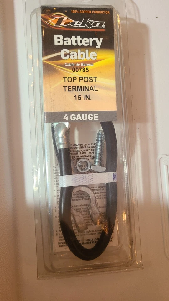 Deka 00785 Battery Cable - Black Top Post 4 Gauge 15" Long NEW - Image 1 of 2