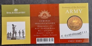 2001 Australia Centenary of Australian Army $1 UNC coin C Mintmark - Picture 1 of 3