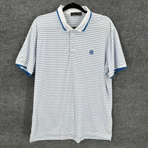 G Fore Polo Shirt Mens Large White Blue Striped Short Sleeve Golf Performance - Picture 1 of 13