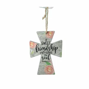 Painted Wood Cross A Sweet Friendship Refreshes The Soul Religious Gift Hanging - Picture 1 of 5