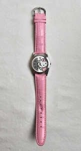 Hello Kitty Watch, Silver Tone Case, Faux Leather Pink Strap - Picture 1 of 9