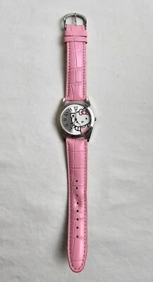 Hello Kitty Watch, Silver Tone Case, Faux Leather Pink Strap - Image 1 of 4