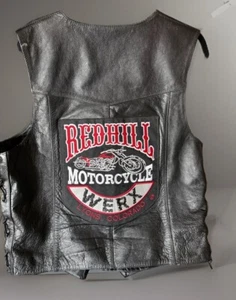 Harley-Davidson Inspired Black Leather Vest Reflective Retro Red Hill Werx Patch - Picture 1 of 6