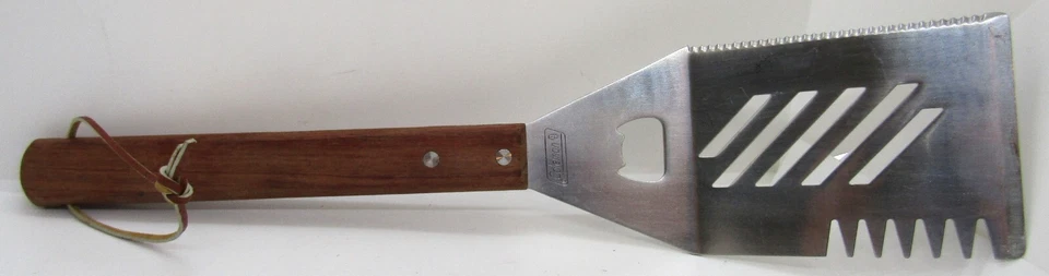 Coleman 15" Stainless Grill Tool with Wooden Handle, 4" Flip Surface. - Image 1 of 4