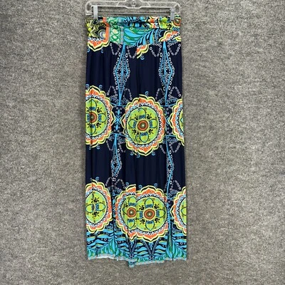 Pantalones sin marca para mujer M azul medio geométrico tiro alto pierna ancha frente plano Foto 1 de 4