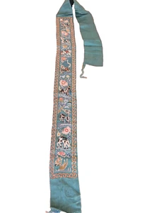 Antique Chinese Sleeve Band Silk Qing Hand Embroidered Animals Horses Donkey - Picture 1 of 7