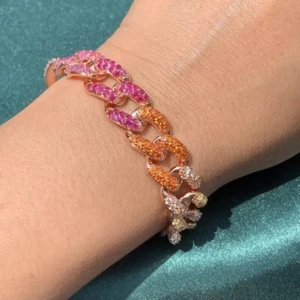 Brazalete Cubano Boda Chapado en Oro Rosa 14K Zafiro Arco Iris Multicolor 20 quilates - Imagen 1 de 5