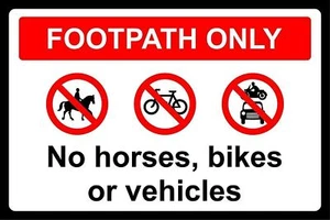 Footpath only no horses, bikes or vehicles metal park safety sign - Picture 1 of 1