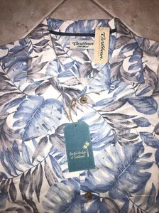 Caribbean Silk Blend Camp Shirt Mens XL Light Blue Allover Tropical NWT $79 - Picture 1 of 10
