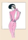 Shuna Harwood  * Button Back Dress * Vintage Fashion design Greetings Card 