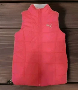 Puma Puffer Vest Girls Small 7/8 Bright Pink Quilted High Neck - Picture 1 of 6