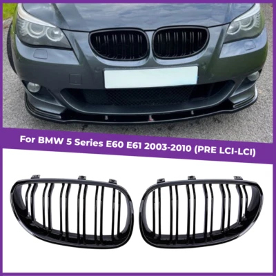 BMW 5 Series 2003 - 2009 E60 / E61 Grille Double Black SET Foto 1 de 4
