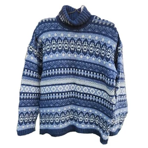 Vintage Paul James Herren Medium Strick Rollkragen Pullover Pulli Wolle Nordic Blau - Bild 1 von 15