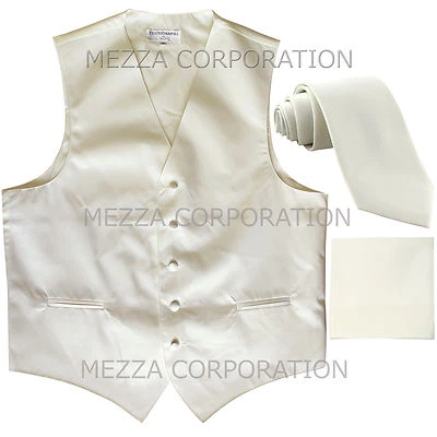 New Men's Vesuvio Napoli Tuxedo Vest 2.5" Skinny Necktie set prom party Cream - Image 1 of 4