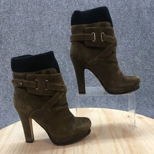 Joan & David Boots Womens 6.5M Green Beesley Ankle Bootie Ribbed Cuff Suede - Picture 1 of 15