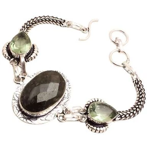Pietra Labradorite Placcato Argento Bracciale Handmade Gioielli Idea Regalo 17 G - Foto 1 di 3