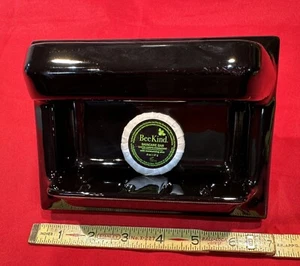 Gloss Black: Vintage Ceramic Soap Dish with Grab Bar made by Willette Co. 1950's - Picture 1 of 15