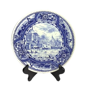 Piatto da parete ceramica vintage Belgio Boch Delft blu e bianco costruzione scena barca - Foto 1 di 6