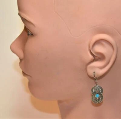 Orecchini Pendenti In Argento Sterling 925 Con Marcasite E Turchese - Immagine 1 di 3