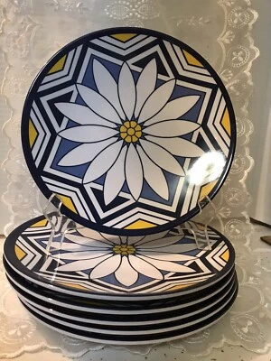 Kim Seybert Neiman Marcus Azul Amarillo Medallón Platos MELAMINA 9" 6 disponibles Foto 1 de 4