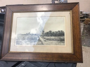 vintage quartersawn oak & gold victorian frame signed etching 1891 41/31” 32/22” - Picture 1 of 11