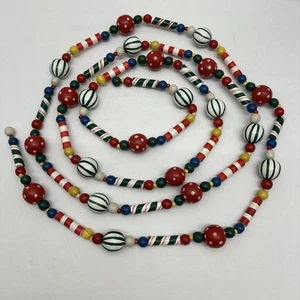 Vintage Wooden Bead Candy Multi Colored Christmas Tree Garland String 97" Long - Picture 1 of 6