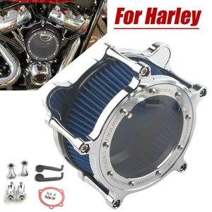 1× Air Cleaner Intake Filter For Harley Dyna Fat Street Bob Clarity Blue+Chrome - Foto 1 di 10