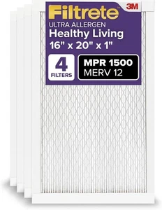 Filtrete 16x20x1 AC Furnace Air Filter, MERV 12, MPR 1500, CERTIFIED 4pk - Picture 1 of 1