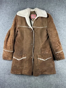 Vintage Ms. Pioneer Jacket Womens 12 Brown Suede Sherpa Lined Western Coat USA - Picture 1 of 12