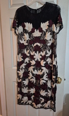 JS Collections Women's Two-Tone Floral Soutache Midi Dress Cabernet Size 16W - Image 1 of 4