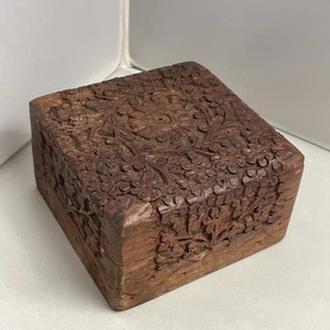 Carved Rosewood Jewelry Box For Trinket Treasure Artisan Traditional Style - Imagen 1 de 7