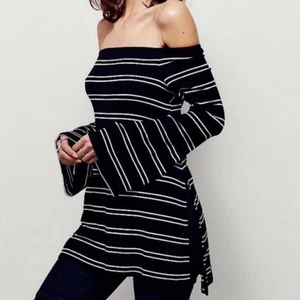 Free People Bout Time tunica top donna taglia grande a costine a righe manica a campana - Foto 1 di 11