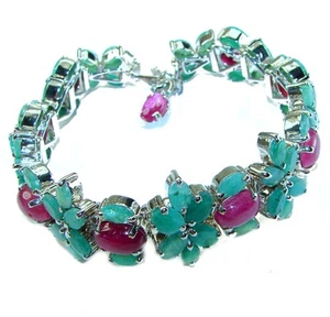 Rare- Precious Natural 145.5 carat Ruby Colombian Emerald .925 Sterling Silver h - Picture 1 of 4