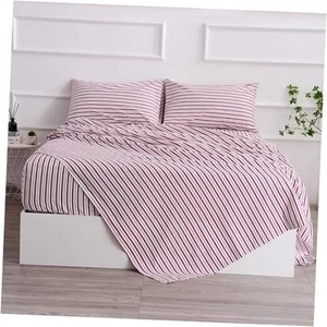 Red Striped Sheets Set Size 3 Piece - Super Soft, Easy Care & Twin Vertical Red - Picture 1 of 6
