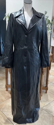 Vintage Charlotte Russe  Duster Womens L Black Faux Leather Y2K Matrix Gothic - Image 1 of 4