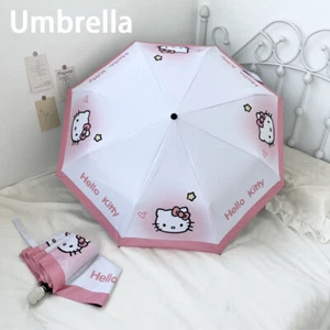 Sunshade Manual Umbrella UPF50+ Cute Pink KT Cat UV Protection Triple Folding - Picture 1 of 3
