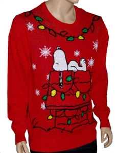 Mens Adult SNOOPY Peanuts Light Up Ugly Christmas Sweater Party S M L XL XXL NEW - Imagen 1 de 2