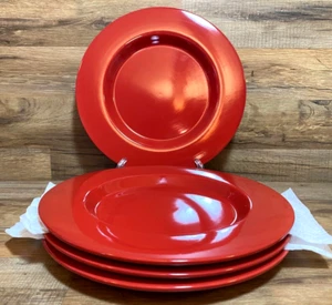 SET OF 4 - PIER 1 - EARTHENWARE  - RED - 11 3/4" DINNER PLATES - BEAUTIFUL - Picture 1 of 6