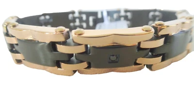 Men's Solid Two Tone Rose Gold & Black Stainless Steel Diamond Bracelet  8.5 " - Image 1 of 4
