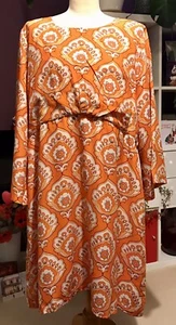 Vestido Joanie Manga Larga Naranja Estampado Retro Estilo Años 70 Vestido Talla 22 Nuevo Sin Etiquetas - Imagen 1 de 4