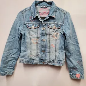 Y2K GAP 1969 Denim Jacket With Heart Design Youth Size XXL 14/16 Kidcore - Picture 1 of 17