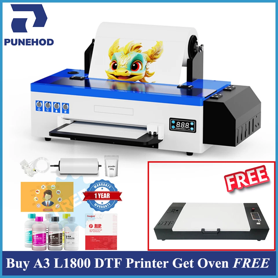 PUNEHOD 13 in A3 L1800 DTF Printer Direct to Film Dark/White Garments Transfer - Image 1 of 4