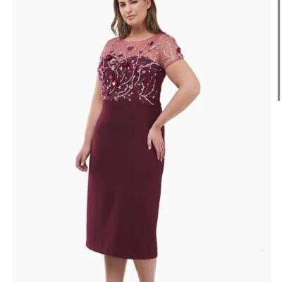 NWT Crepe Beaded Midi Cocktail Dress Curve 14 14W Plus JS Collections - Image 1 of 4