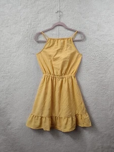 HM Girls Dress 18 Yellow Poly Blend Sleeveless Square Neck Fit Flare Knee Length - Picture 1 of 17