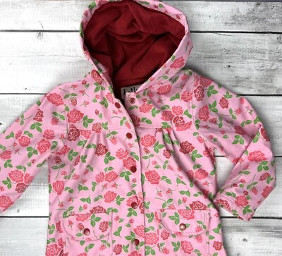 Chaqueta de Lluvia Hatley Niñas Talla 5 Rosa Estampado Floral Forrada Sherpa Con Capucha Botón0200 Foto 1 de 4