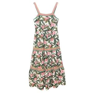 Maxi Vestido Loft Para Mujer Paradise en Niveles Talla 6 Verde Rosa Tropical Lino Viscosa - Imagen 1 de 13