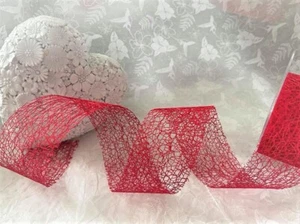 Eleganza VALENTINE ROMANTIC RED Soft Mesh Web 50mm -Luxury Wire Edge Ribbon - 2m - Picture 1 of 3